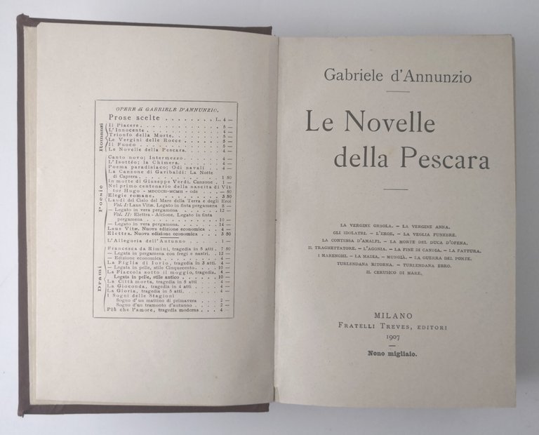 LE NOVELLE DELLA PESCARA di Gabriele d'Annunzio 1907 Treves Libro …