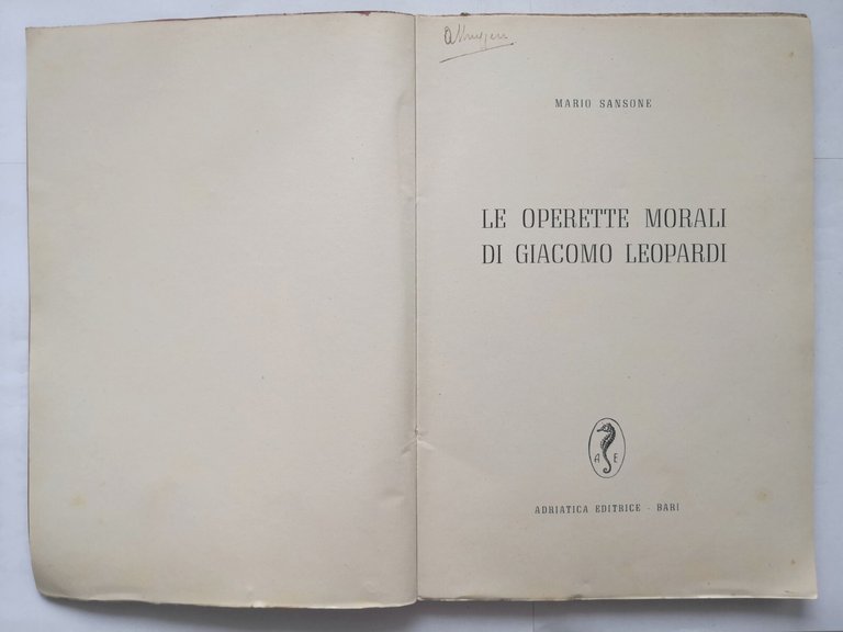 LE OPERETTE MORALI DI GIACOMO LEOPARDI Mario Sansone Editrice Adriatica …