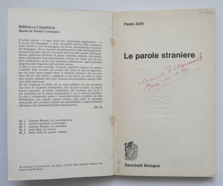 LE PAROLE STRANIERE di Paolo Zolli 1976 Zanichelli libro