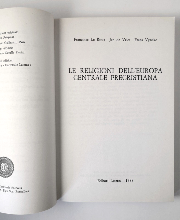 LE RELIGIONI DELL'EUROPA CENTRALE PRECRISTIANA di Puech 1988 Laterza Libro