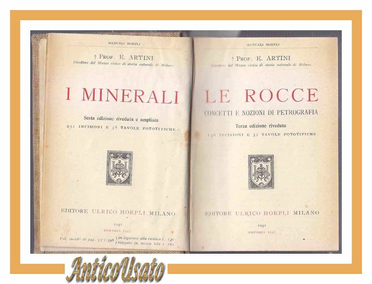 LE ROCCE concetti e nozioni di petrografia Artini 1945 Hoepli …