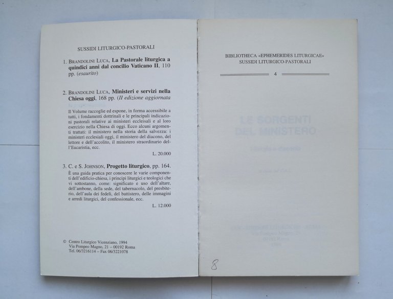 LE SORGENTI DEL MINISTERO di Armando Cuva 1994 Edizioni liturgiche …
