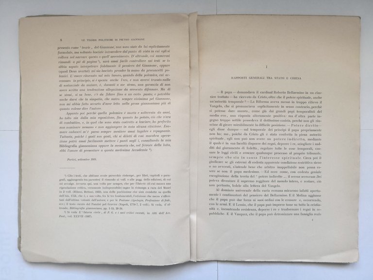 LE TEORIE POLITICHE di Pietro Giannone 1915 Accademia Pontaniana libro …
