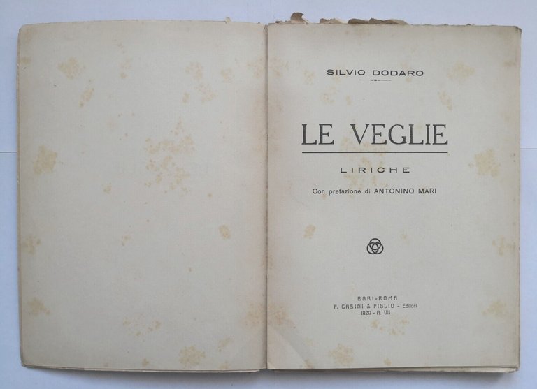 LE VEGLIE liriche di Silvio Dodaro 1929 Casini Libro poesia …