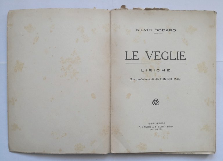 LE VEGLIE liriche di Silvio Dodaro 1929 Casini Libro poesia …