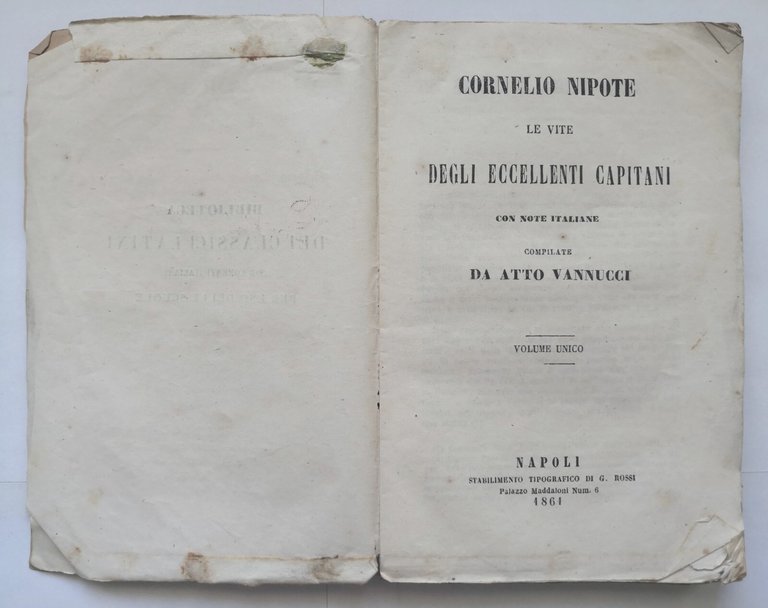 LE VITE DEGLI ECCELLENTI CAPITANI di Cornelio Nipote 1861 Libro …