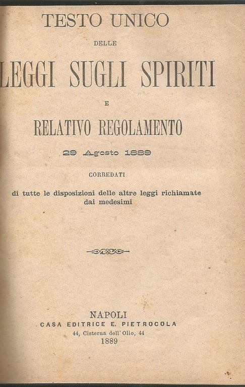 LEGGE SUI TELEFONI SUGLI SPIRITI SULLE OPERE PIE 1889 1898 …