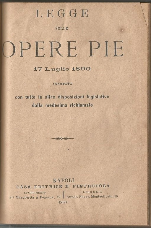 LEGGE SUI TELEFONI SUGLI SPIRITI SULLE OPERE PIE 1889 1898 …