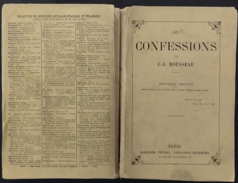 LES CONFESSIONS di J J Rousseau Garnier Freres Libro antico …