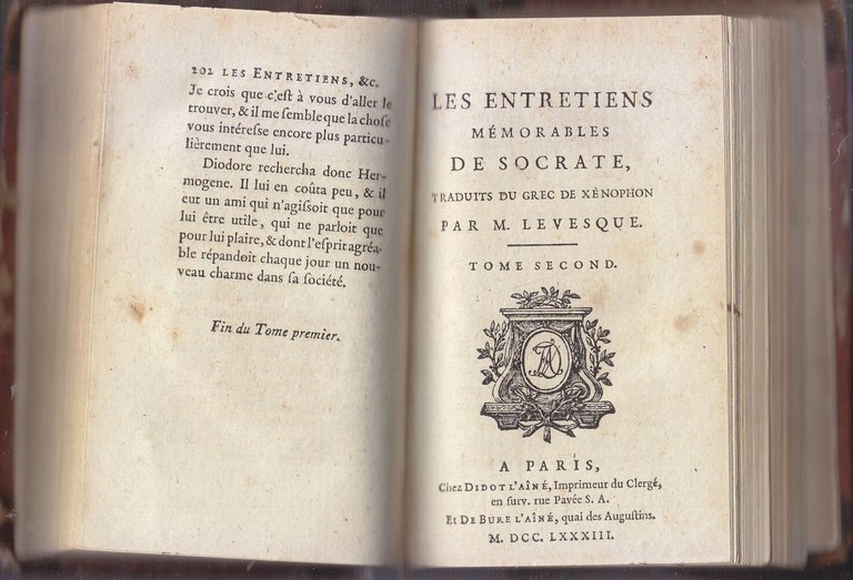 LES ENTRETIENS MEMORABLES DE SOCRATE tome I e II 1783 …