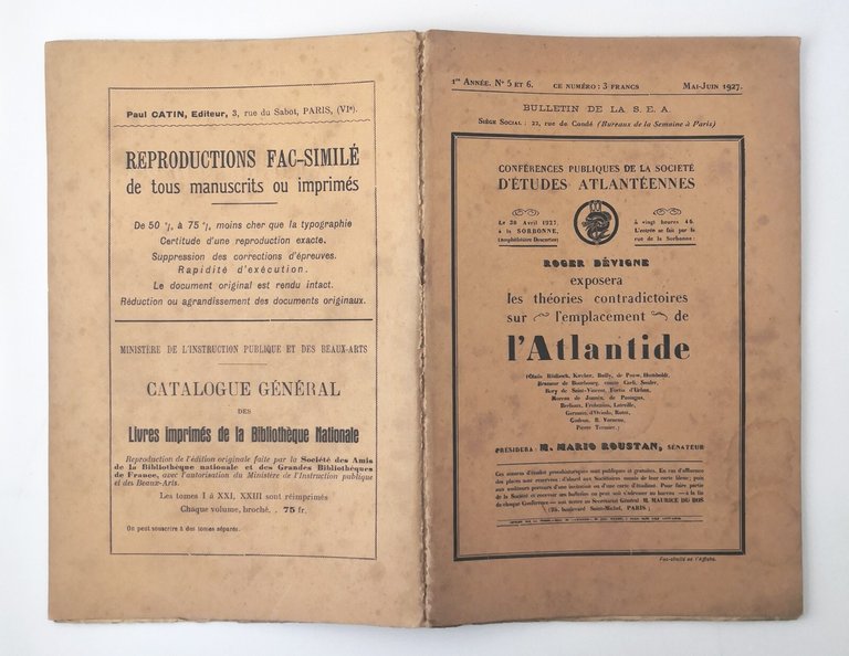 LES THEORIES CONTRADICTOIRES SUR L'EMPLACEMENT DE L'ATLANTIDE 1927 Libro Devigne