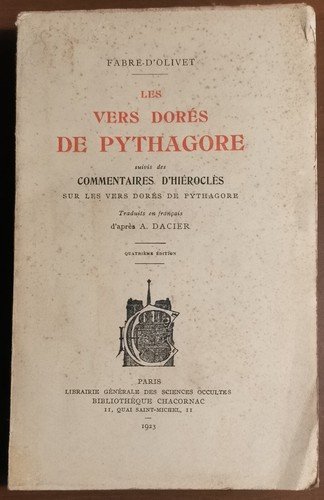 LES VERS DORES DE PYTHAGORE di Fabre D'Olivet 1923 libro …