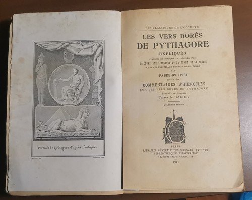 LES VERS DORES DE PYTHAGORE di Fabre D'Olivet 1923 libro …