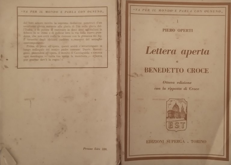 LETTERA APERTA A BENEDETTO CROCE di Piero Operti 1947 Superga …