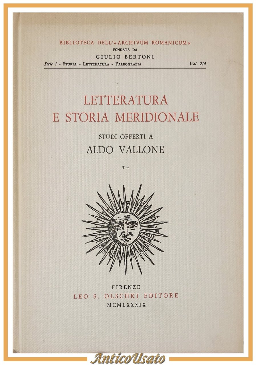 LETTERATURA E STORIA MERIDIONALE 2 studi offerti Aldo Vallone 1989 …
