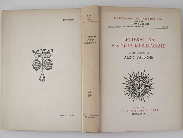 LETTERATURA E STORIA MERIDIONALE 2 studi offerti Aldo Vallone 1989 …