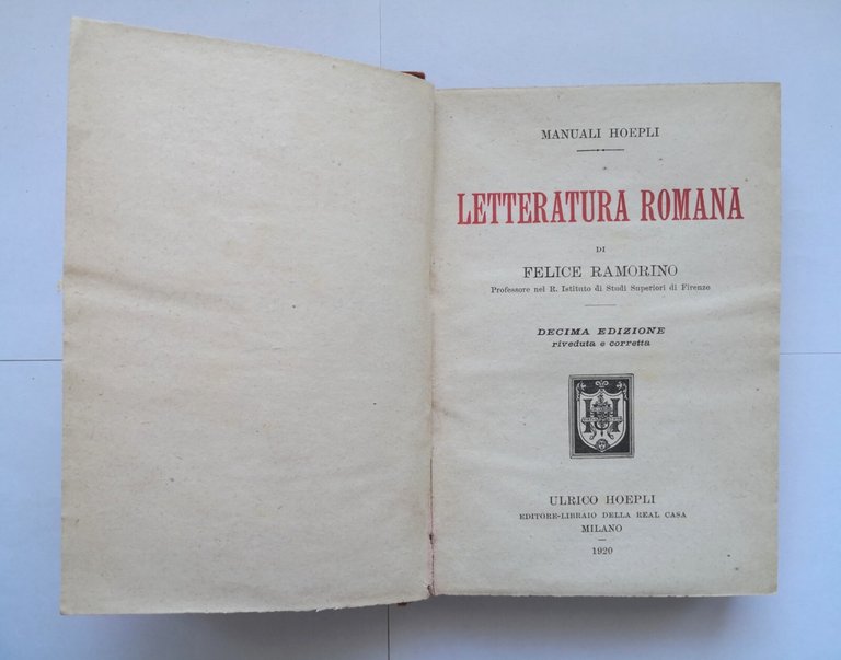 LETTERATURA ROMANA di Felice Ramorino 1929 Hoepli libro manuale vintage