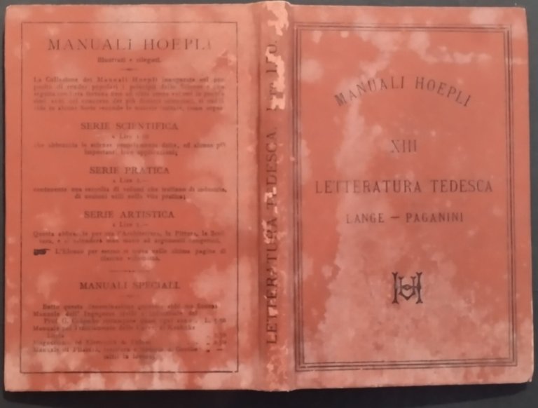 LETTERATURA TEDESCA di Otto Lange traduzione Paganini 1885 Hoepli Libro …
