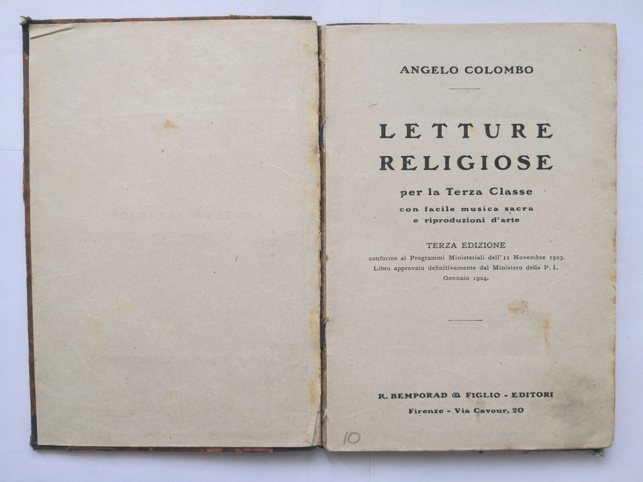 LETTURE RELIGIOSE per III Classe di Angelo Colombo 1924 Bemporad …