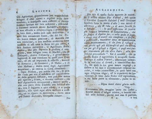LEZIONE ACCADEMICA PROGRESSI AGRICOLTURA Di Saverio Manetti 1780 Libro Campagna