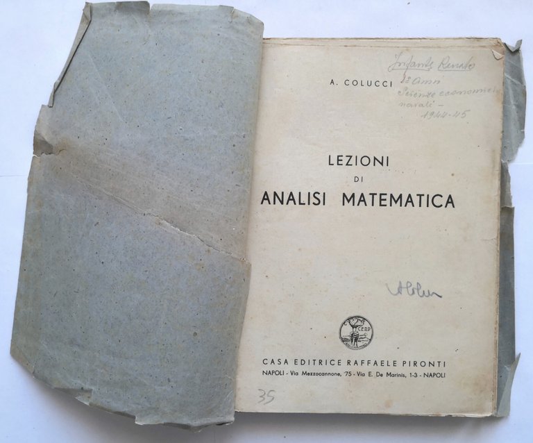 LEZIONI DI ANALISI MATEMATICA di A Colucci Libro Raffaele Pironti …