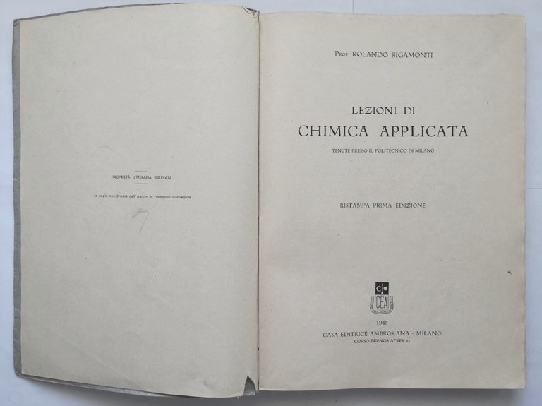 LEZIONI DI CHIMICA APPLICATA Rolando Rigamonti 1945 Ambrosiana Libro politecnico