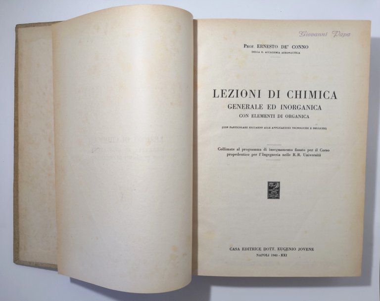 LEZIONI DI CHIMICA GENERALE E INORGANICA di Ernesto De Conno …