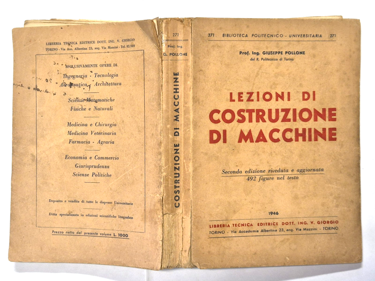 LEZIONI DI COSTRUZIONE DI MACCHINE di Giuseppe Pollone 1946 Libro … | Immagine Gallery 2