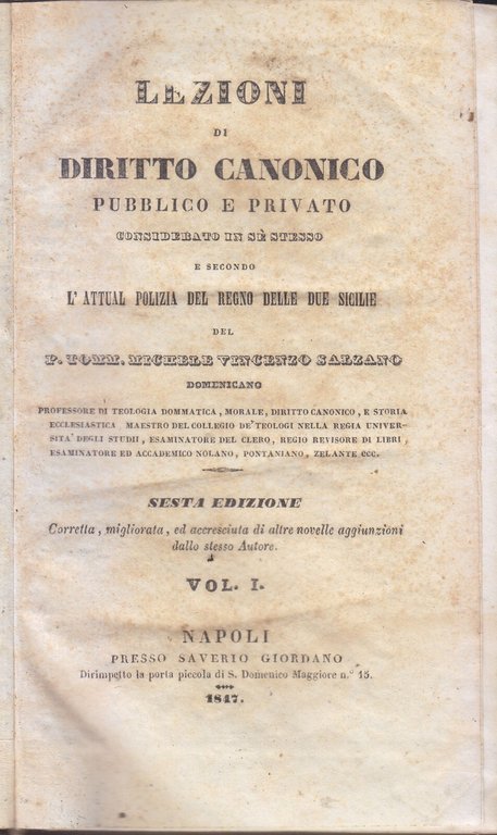 LEZIONI DI DIRITTO CANONICO PUBBLICO E PRIVATO Salzano 4 tomi …