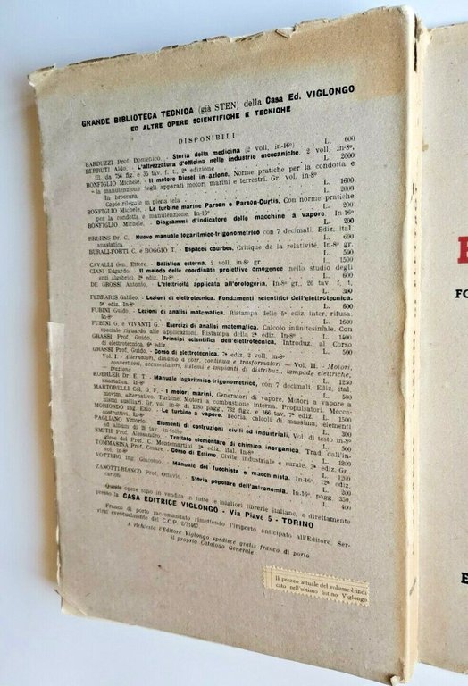 LEZIONI DI ELETTROTECNICA di Galileo Ferraris 1928 Viglongo Libro fondamenti
