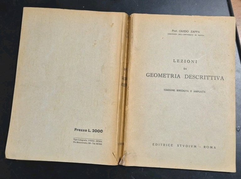 LEZIONI DI GEOMETRIA DESCRITTIVA Guido Zappa 1953 Editrice Studium Libro