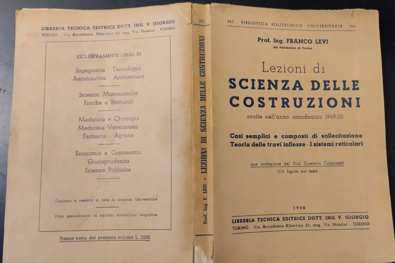 LEZIONI DI SCIENZA DELLE COSTRUZIONI Franco Levi 1950 libreria tecnica …