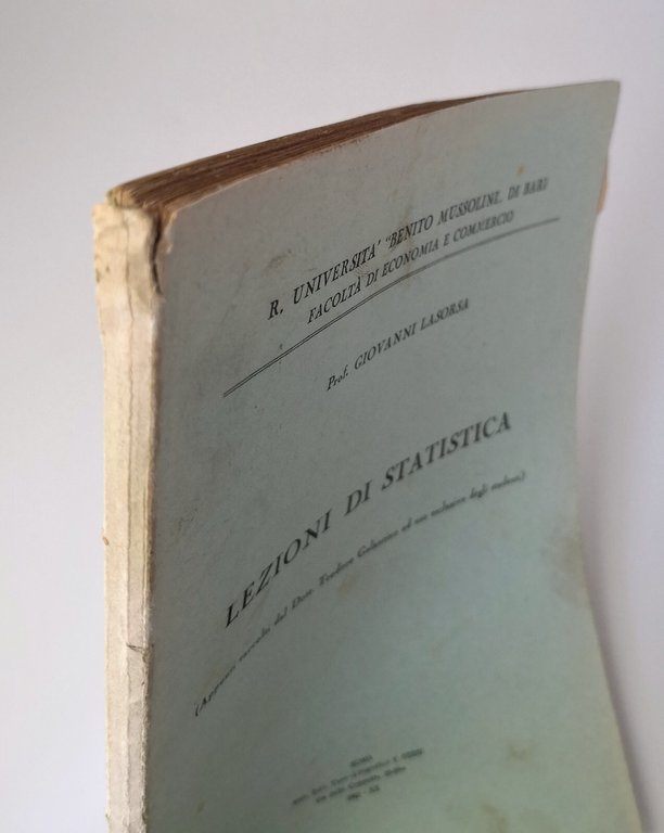 LEZIONI DI STATISTICA di Giovanni Lasorsa 1942 Ferri Libro Universitario