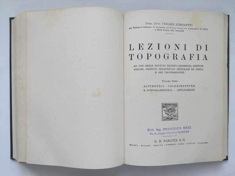 LEZIONI DI TOPOGRAFIA di Cesare Aimonetti 3 volumi in 1 …