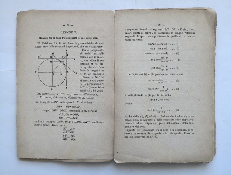 LEZIONI DI TRIGONOMETRIA di Salvatore Dino 1886 Morano libro scolastico …