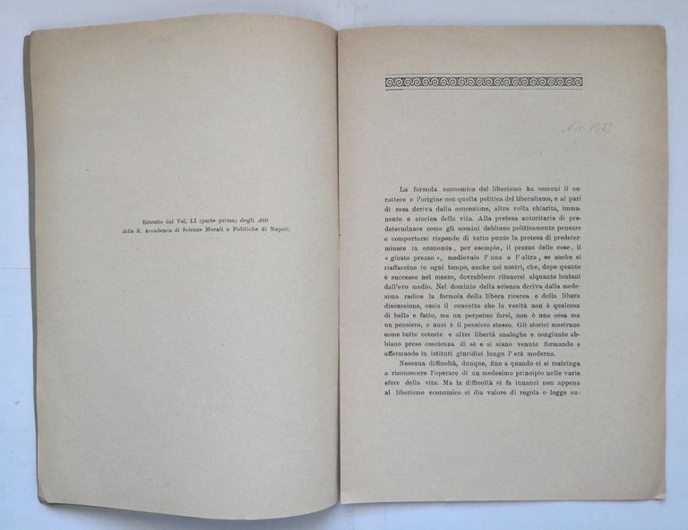 LIBERISMO E LIBERALISMO di Benedetto Croce 1927 Libro nota letta …