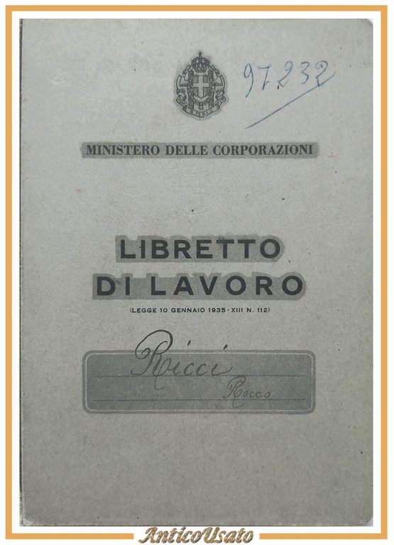 LIBRETTO DI LAVORO Ministero delle Corporazioni fascismo 1936 | Immagine Gallery 1