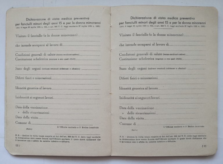 LIBRETTO DI LAVORO Ministero delle Corporazioni fascismo 1936