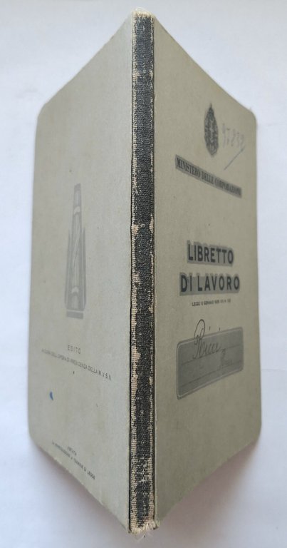 LIBRETTO DI LAVORO Ministero delle Corporazioni fascismo 1936