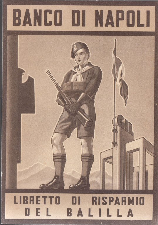 LIBRETTO DI RISPARMIO DEL BALILLA Cartolina pubblicitaria vintage Banco Napoli