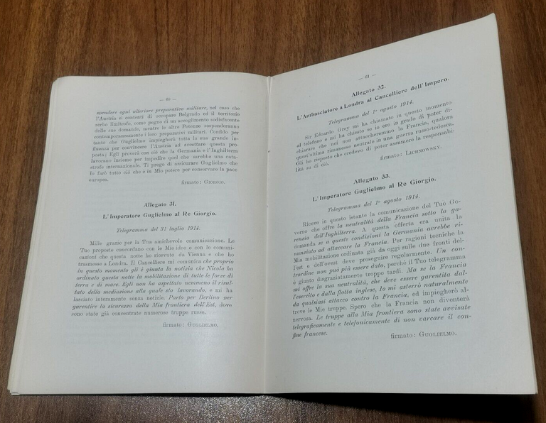 LIBRO BIANCO TEDESCO documenti preliminari della guerra con aggiunte 1914 …