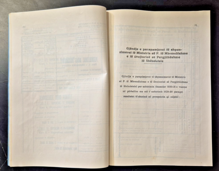 LIGJE E BUDGETIT Paraquitun prej Ministrit te Financavet 1930 Shquiptare …