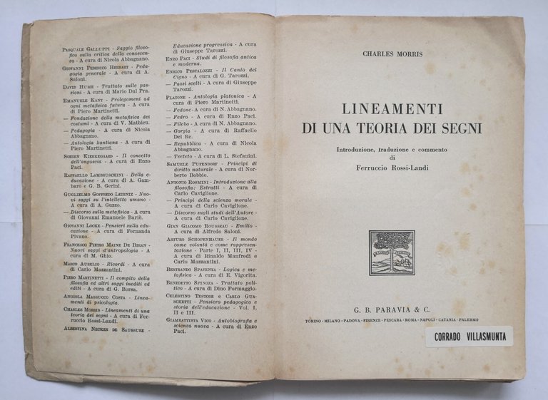 LINEAMENTI DI UNA TEORIA DEI SEGNI di Charles Morris 1954 …