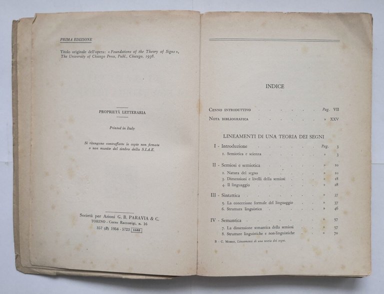 LINEAMENTI DI UNA TEORIA DEI SEGNI di Charles Morris 1954 …