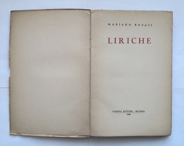 LIRICHE di Mariano Rosati 1939 Guanda libro poesie I edizione