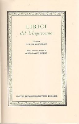 LIRICI DEL CINQUECENTO 1976 UTET classici italiani libro letteratura