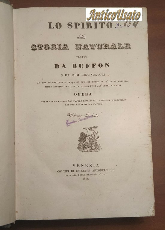 LO SPIRITO DELLA STORIA NATURALE di BUFFON 6 Volumi Completo …