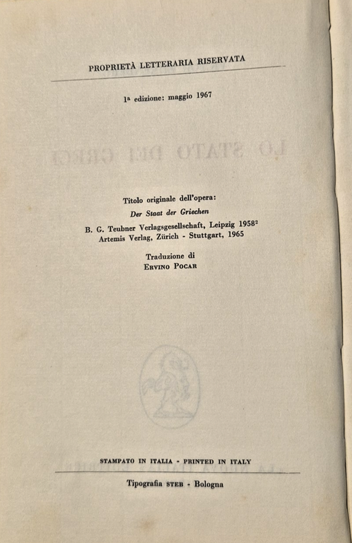 LO STATO DEI GRECI di Victor Ehrenberg 1967 1 EDIZIONE … | Immagine Gallery 4