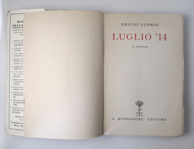 LUGLIO 14 di Emilio Ludwig 1932 Mondadori Libro I guerra …
