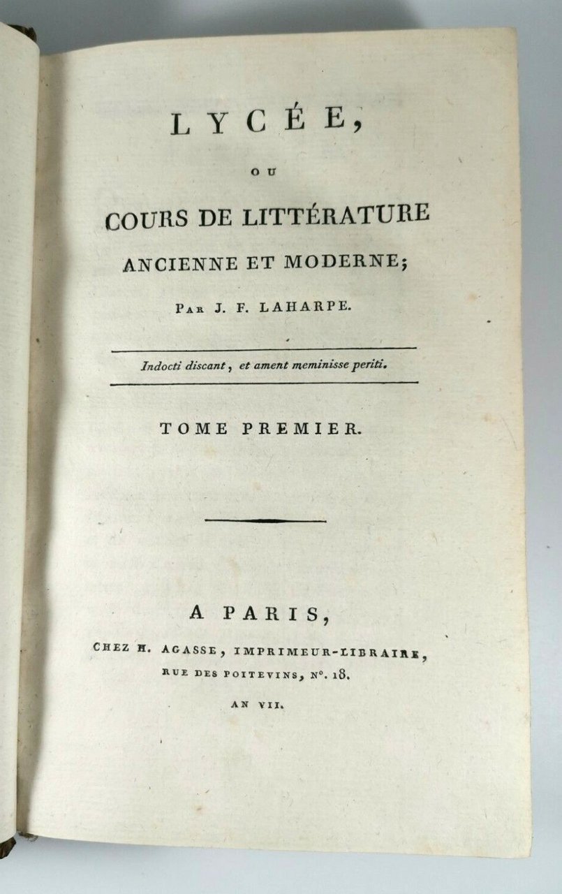 LYCEE OU COURS DE LITTERATURE ANCIENNE ET MODERNE tomo 1 …